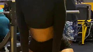 Cute Latina babe gives blowjob after intense workout at the gym