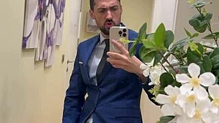 hot daddy jerks off and busts thick load in public toilet