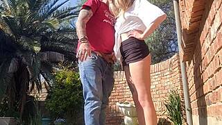 Wait, did you spot the neighbor watching your outdoor doggy creampie in heels over that wall?