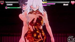 do you dare to challenge me in this intense lesbian battle game where we both get wild and competitive