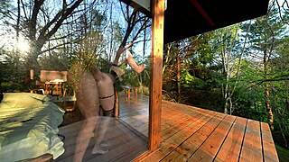 My husband's stepbrother takes petite Colombian brunette to the cabin for rough doggystyle fucking and creampie in nature