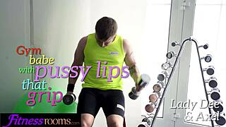 Fitness Rooms young leotard babe Lady Dee gets her tight pussy fucked hard