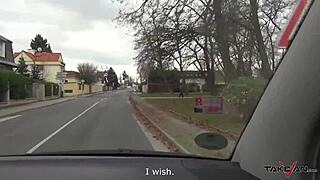 Blond Secretary with Skinny Body and Tight Tits Fucks Stranger in Car Outdoor