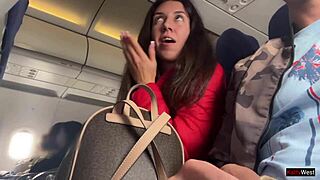 Hey, are you brave enough for this risky public handjob on a plane with cute teen babe flashing and jerking off my cock?