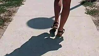 Milf flashes ass nude in public street exposure. Naked outdoor daring