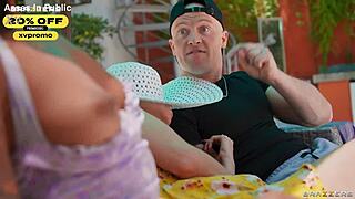 Cheating couple bends over in bathroom for doggystyle pounding with cumshot on ass