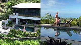 Amateur Couple Enjoys Bent Over Doggystyle Sex and Facial Cumshot by Outdoor Pool