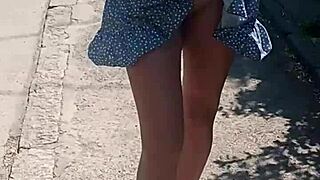 Milf flashes ass nude in public street exposure. Naked outdoor daring