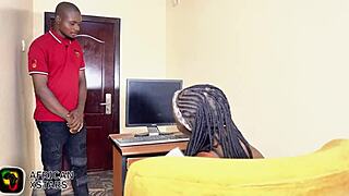 She exploits job applicant in office by fingering and fucking his narrow ass!