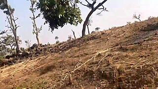 Ebony babe bends over for doggystyle fuck with two guys from river to mountain top