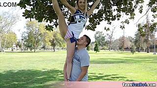 Skinny blonde cheerleader stepsis Carmen finally fucks her stepbro outdoors