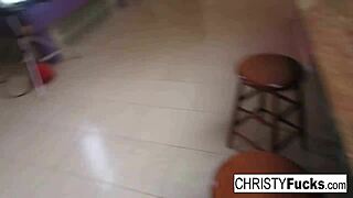 hot christy mack plays with her amazing tits and wet pussy on the kitchen counter