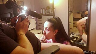 Behind the scenes, stunning cocksucker Black Lynn vapes while delivering an epic blowjob and handjob