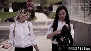 Whitney Wright, the horny brunette teen, delivers deepthroat blowjob and hardcore doggystyle action in a voyeur setup.