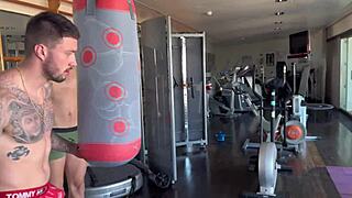 Sharing girlfriend Andrea Lux at the gym with brother for first double penetration experience