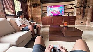 She lures her foreign friend into bareback sex without condom for intense pleasure.