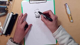 What happens when a drawn hot sexy girl in latex gets a quick sketch with markers?