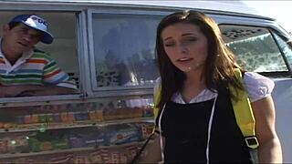 Hey, check out this hot brunette in fishnets getting her ass and pussy pounded hard 😈