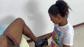 Colombian Brunette Teen Deepthroats Monster Cock in Homemade Roleplay. Then Rides Doggystyle Until Milking Cum.