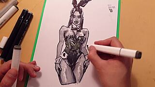 What happens when a drawn hot sexy girl in latex gets a quick sketch with markers?