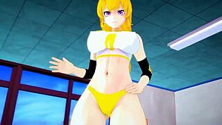 Team RWBY engages in a focused workout session with creampie elements in POV style.