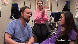 Whoa, watch this journalist girl get interrupted by the screaming nurse in latex gloves and handcuffs!