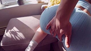 Uh, I just caught my hot huge tits roommate stuck in the couch... what a sexy surprise!