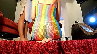 Curvy girl takes deepthroat action and swallows two cum loads.