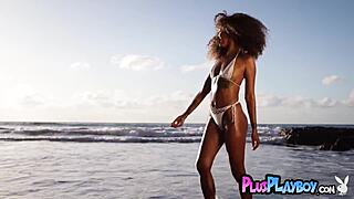 Curly Ebony Jossa Nova Boldly Exposes Perfect Big Ass In Lingerie Striptease