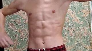 Flex skinny boy shows muscular body in homemade session after study