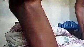 Ebony Babe Takes Cooking Stick Challenge Fingering Wet Pussy And Squirting In Kitchen Mess