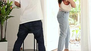 Beautiful natural Latina fingers tight wet pussy on sofa to multiple orgasms in casting interview