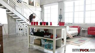 Lucky guy bangs three babes with big tits in wild group pussy orgy