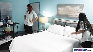 Uh these lesbian colleagues are kissing and scissoring with pussy licking on the job during work