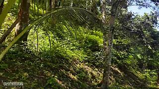 Naked Tall Girl Poses For Photos In Amazon Jungle Outdoor Scene