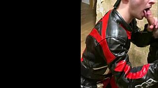 Gay Biker Sucks Huge Dick from Muscular Leather Men in Homemade Fetish Scene