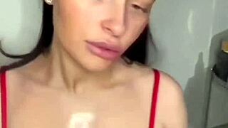 this horny british teen slut gets naughty with her dildo in solo play, teasing her petite body suggestively.