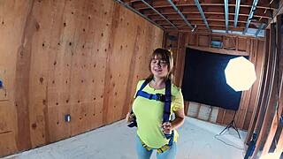 Scarlett Johnson turns into the ultimate construction site slut, bending over for doggystyle fucking with her shaved pussy exposed. Cumshot covers her big tits after hardcore pounding.