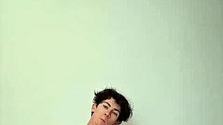 Horny on a sunny day with big cock solo masturbation leading to cum covered skinny body.