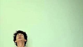 Horny on a sunny day with big cock solo masturbation leading to cum covered skinny body.