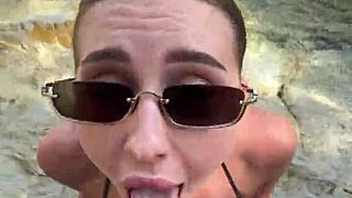 Blonde Babe Gives Best Blowjob With Cumshot On Face And Tits From Stranger On Beach