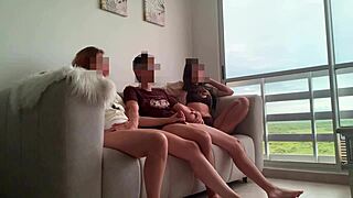 Hey, my best friend and her stepsister, you invited me over for a movie—did you plan to share that big cock in a hot MFF threesome?