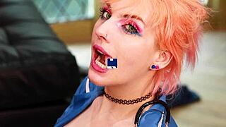 Oh man, check out this skinny redhead learning orgasm denial in her goth uniform 😈