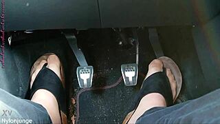 nylon feet and toe separators displayed casually in the car