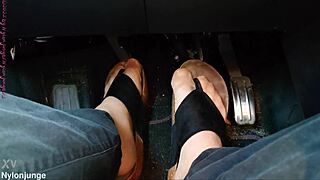nylon feet and toe separators displayed casually in the car