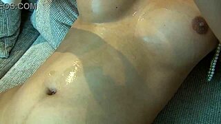 asian ladyboy pops fingers in ass, yanking her tranny dick hard 😈