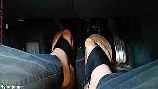 nylon feet and toe separators displayed casually in the car