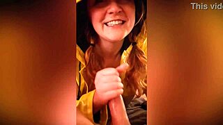 Little yellow raincoat stands out in the scene with boots and hood details