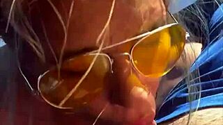 So this blonde slut gets fucked doggystyle outdoors in public and takes a huge facial cumshot