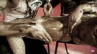 hey naughty brunette why not cover us in dark oil and fuck doggy style